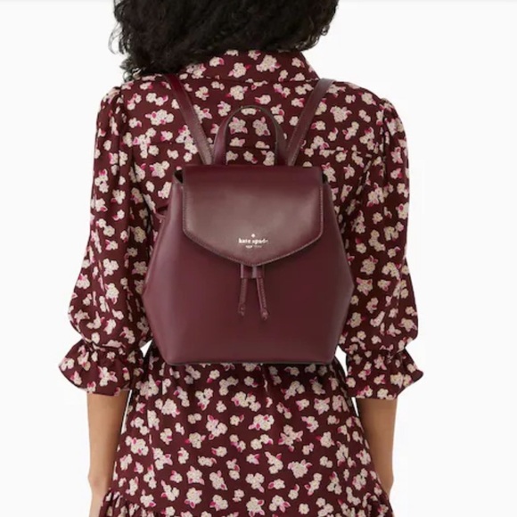 15. Kate Spade Lizzie Medium Flap Backpack in Deep Berry - Picture 2 of 14